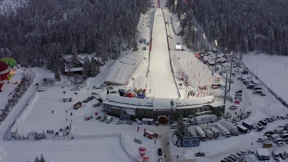 Ski jump in Zakopane during winter season covered in snow, Wielka Krokiew alt