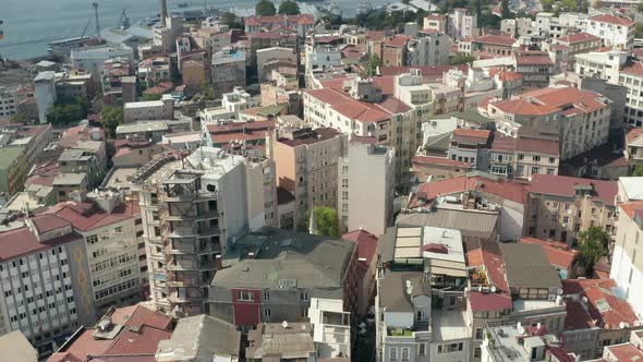 Istanbul Neighbourhood Streets and Rooftops Tilt Down From a Aerial Birds Eye Overhead Top Down View alt