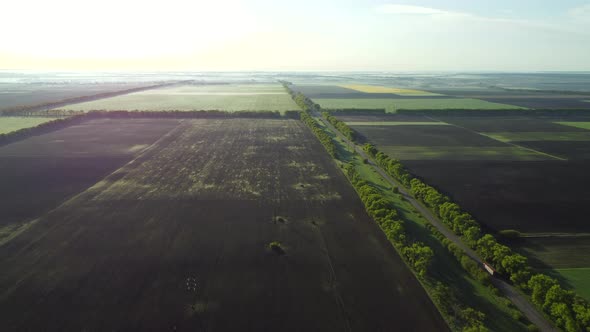 Fields in Early Spring Summer Morning From Great Height alt