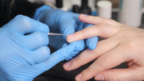 Woman Hands in a Nail Salon Receiving a Manicure By a Beautician Nail Polish alt