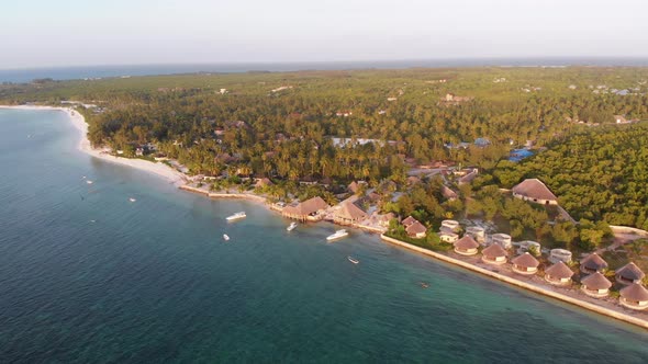 Aerial View Tropical Coastline Exotic Hotels and Palm Trees By Ocean Zanzibar alt