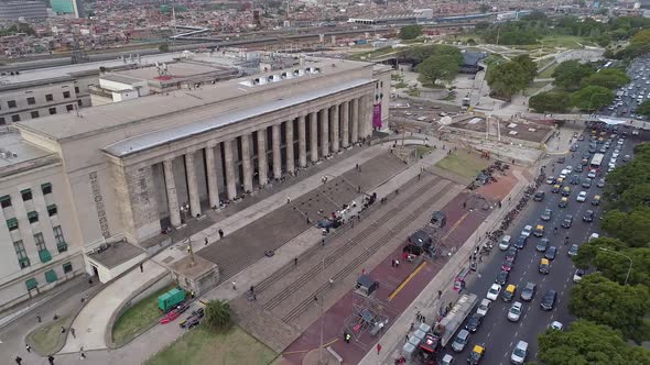 Aerial Drone Scene of Faculty of Law. Travelling out. Aerial View City Landscape, Historic Building, alt