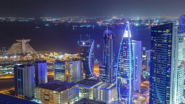 The Skyline of the West Bay Area From Top in Doha Timelapse Qatar alt