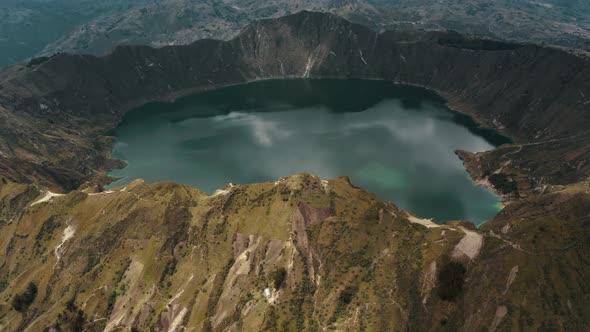 Aerial View Of Quilotoa Crater Lake In Ecuador - drone shot alt