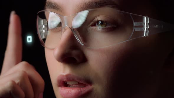 Futuristic Glasses Recognition System Identifying Accepting Income Call Closeup alt