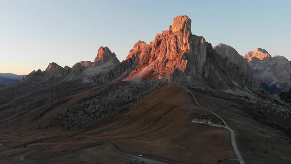 Sunset at Mountain range of Italian Dolomites