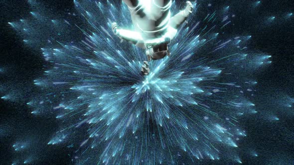 Astronaut falling from space and exploding stars