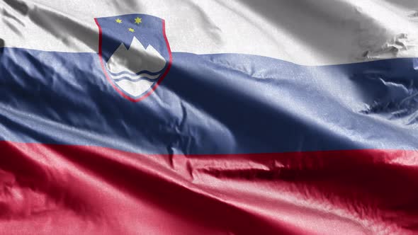 Slovenia textile flag waving on the wind. 10 seconds loop.  alt