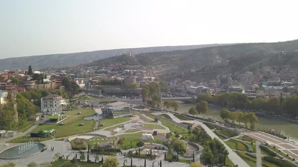 Aerial view of Rike Park. Metekhi Bridge. Tbilisi. Georgia alt
