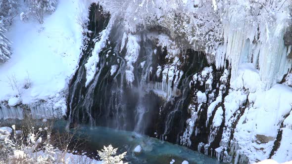 Shirahige Waterfall And Biei River In Winter alt