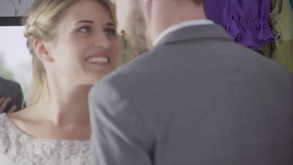 Happy Bride and Groom in Wedding Dress Prepare for Married in Wedding Ceremony alt