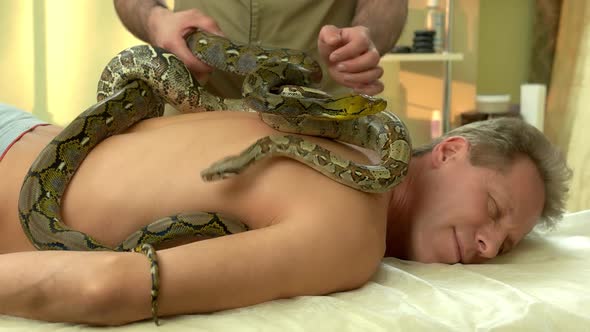 Man Receiving Exotic Snake Massage alt