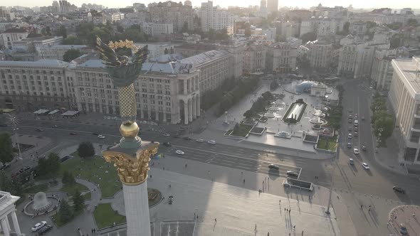 Kyiv. Ukraine: Independence Square, Maidan. Aerial View, Slow Motion, Flat, Gray alt