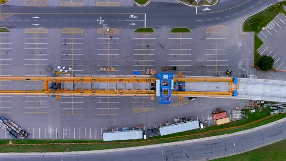 4K camera drone view of the construction site of the new Metropolitan Express Network in Montreal.