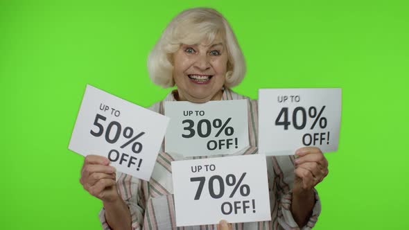 Grandma Showing Sale Percent Discounts Advertisement Inscriptions Banners, Black Friday Concept alt