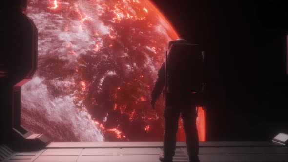 Astronaut Looking To The Apocalyptic Earth