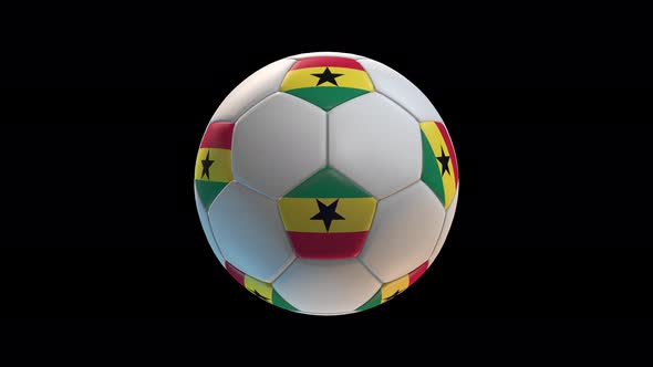 Soccer ball with flag Ghana, on black background loop alpha