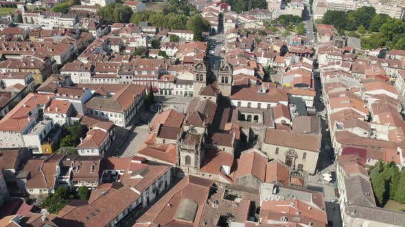 Braga Cathedral with Gothic and baroque features, Portugal. Picturesque aerial cityscape alt