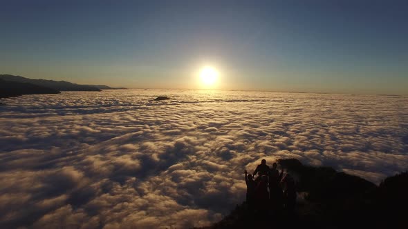 Sunset over fog clouds in Huser Plateau - Aerial