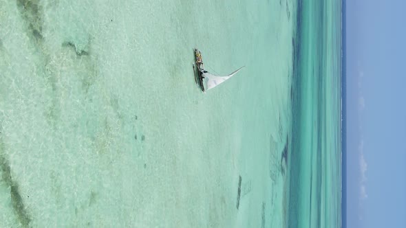 Tanzania Vertical Video  Boat Boats in the Ocean Near the Coast of Zanzibar Aerial View alt
