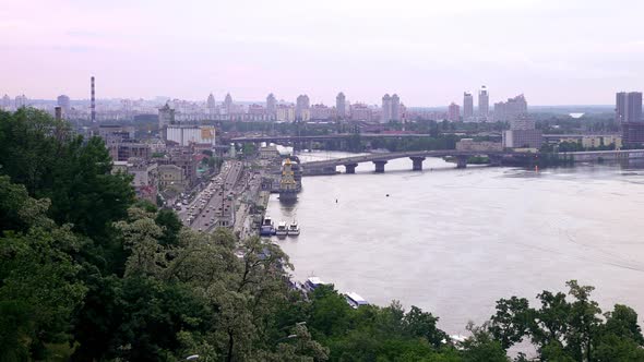 The Center of Kyiv Cityscape with Traffic Jams Cars Driving Through the City alt