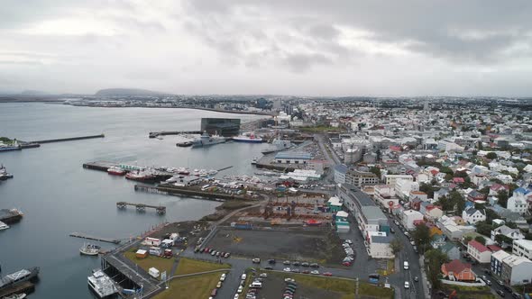 Aerial View Of Reykjavik City On Cloudy Day