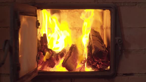 View of the Fire Burning in the Furnace