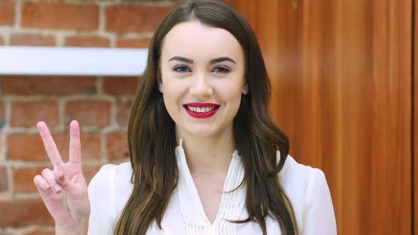 Victory Sign By Woman Red Lips alt