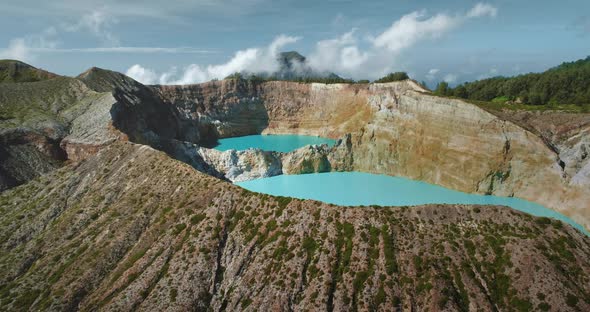 Mountain Lakes with Turquoise Body of Water in Volcano Craters
