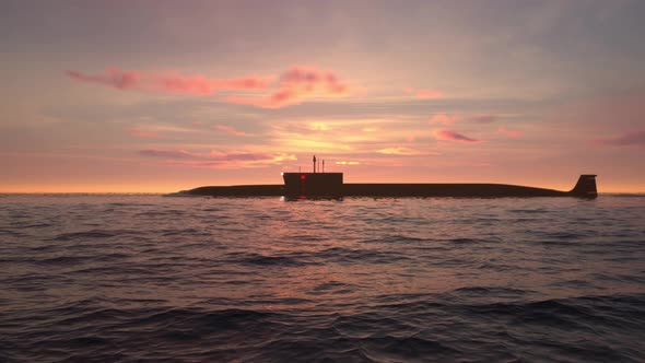 Submarine Floating in Ocean at Sunset 4k