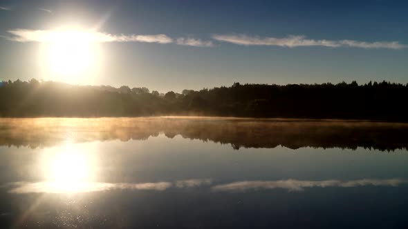 Morning Fog over Lake in Portugal. Timelapse alt