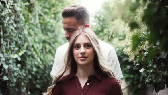 Romantic Couple Posing On Nature Background - Passion Dating and Love - medium shot