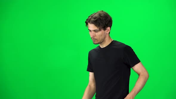 Brunette Man Goes Then Starts To Run, Chroma Key. Slow Motion alt