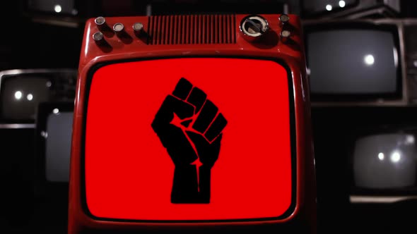 The Raised Fist, or the Clenched Fist on a Retro Television. alt