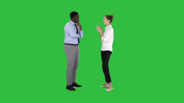 Business woman giving some ideas to her boss on a Green alt