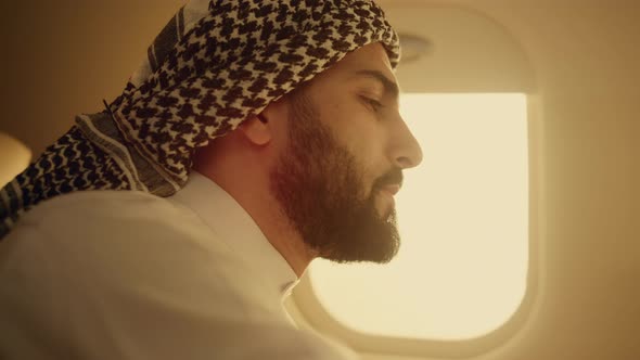 Successful Businessman Traveling Airplane Closeup alt