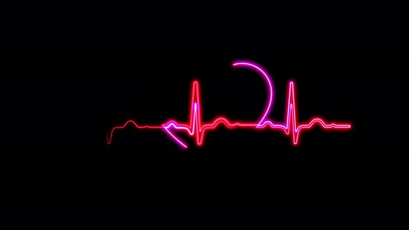 Neon Symbol Design Sign Colorful Abstract Background Heart Beat Line. Neon Light Heartbeat