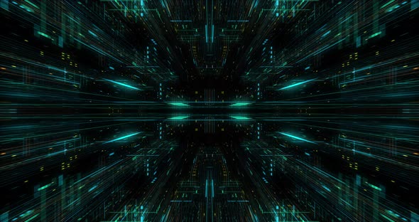 Seamless fly through of abstract circuitry with digital grid background