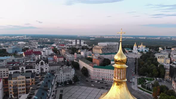 Aerial View of the Bell Tower and Saint Sophia's Cathedral at Dusk Kiev, Ukraine alt