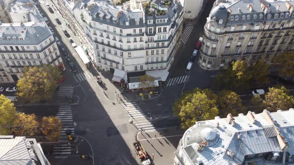 Drone View of a Five Road Intersection in Paris