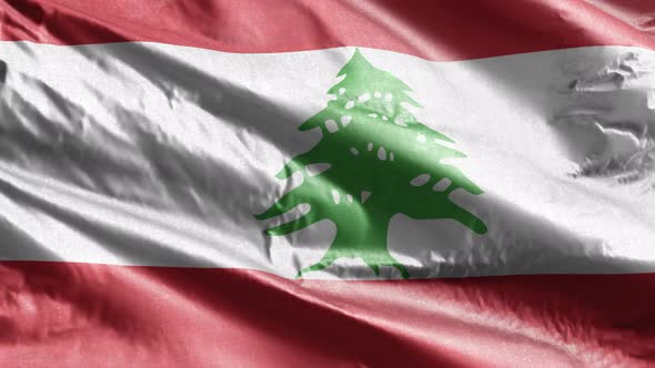 Lebanon textile flag waving on the wind. 10 seconds loop.  alt