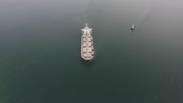Drone View of the Dry Cargo Ship in Motion alt