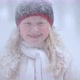 Portrait of a Beautiful Blonde Girl in the Winter Forest with Falling Snow - VideoHive Item for Sale