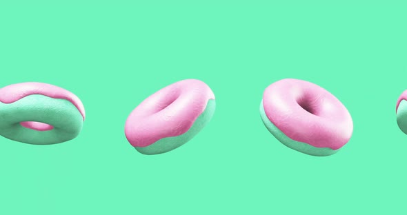 Minimal motion design. 3d vanilla donuts on blue abstract background.