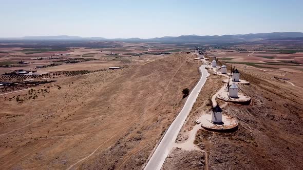 Aerial View of Don Quixote Windmills. Molino Rucio Consuegra in the Center of Spain