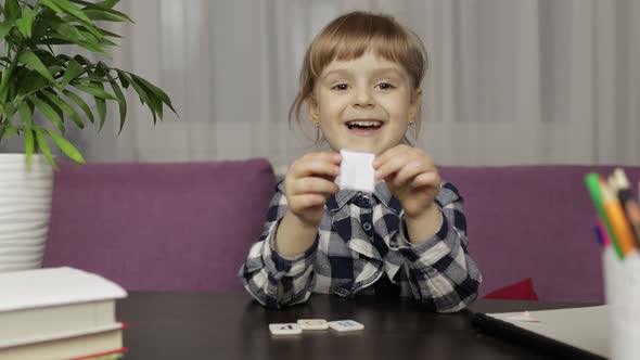 Children Making Video Call Doing Distance Education Lessons at Home. Webcam View alt