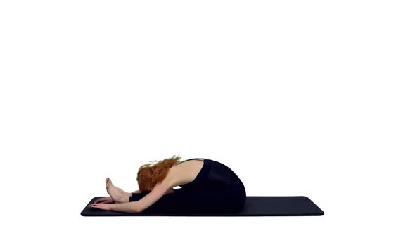 Beautiful Athletic Female In Black Bodysuit Practicing Yoga, Alpha Channel alt