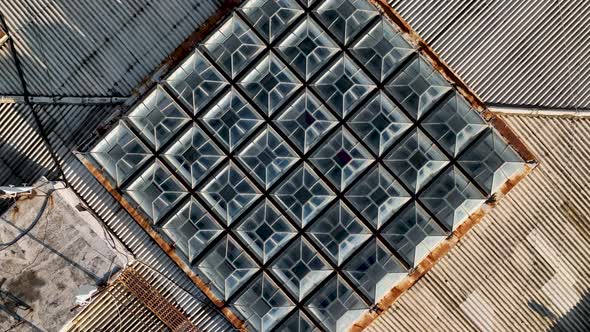 Old stained roof aerial view 4 K Alanya Turkey alt