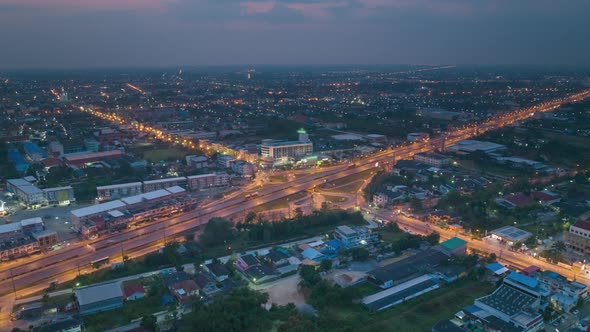 Aerial view of traffic on the main road passing.