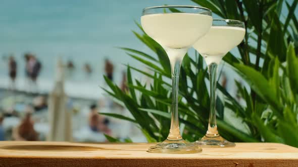 on Table Bar Sea on Background alt